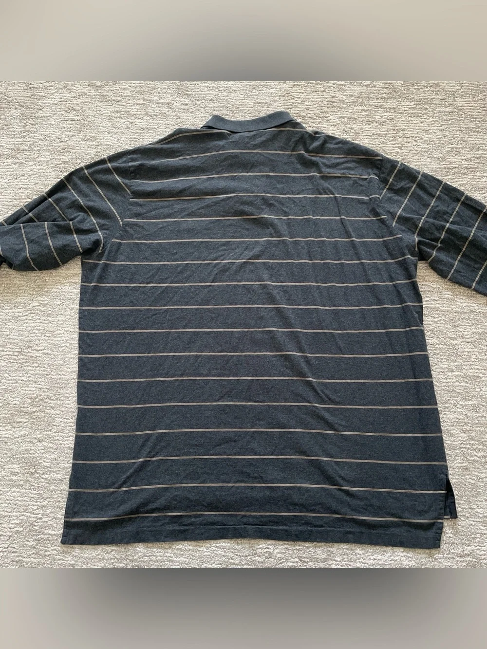 Vintage Polo Ralph Lauren Gray Striped Long Sleeve Polo XXL 100% Pima Cotton Y2K